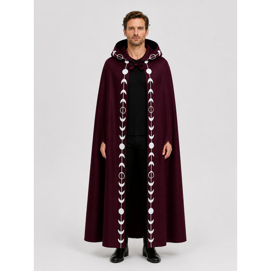 Halloween: Red Hooded Cloak of Death with Moon Pattern on-model view