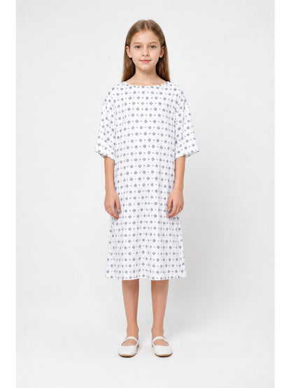 White Eleven Cosplay Dress with Black Flowers main product view