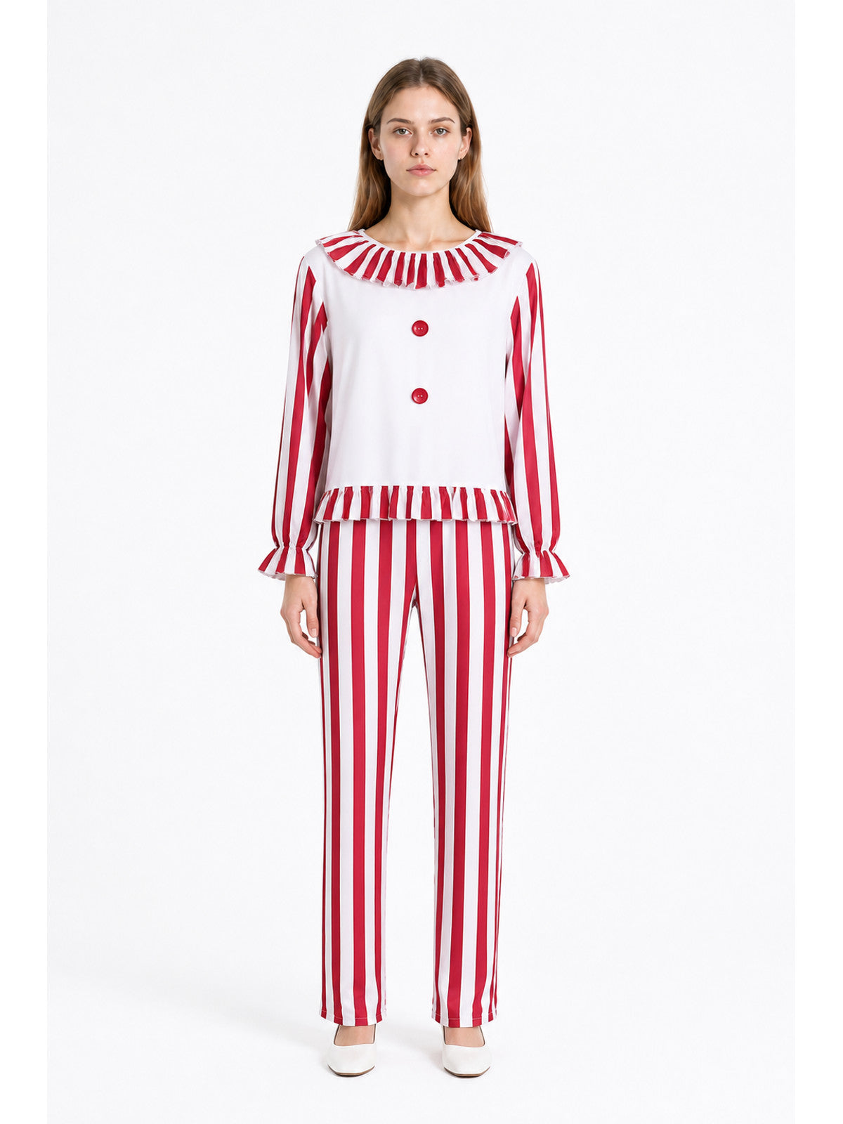 Red and White Clown Costume, 2-Piece Set