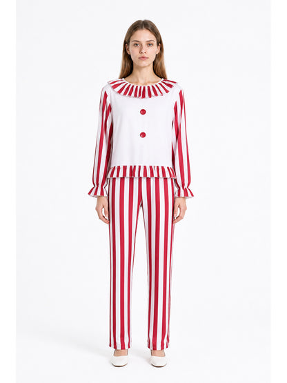 Red and White Clown Costume, 2-Piece Set