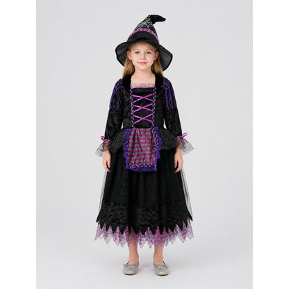 Children's Purple Witch Dress with Full Skirt and Hat