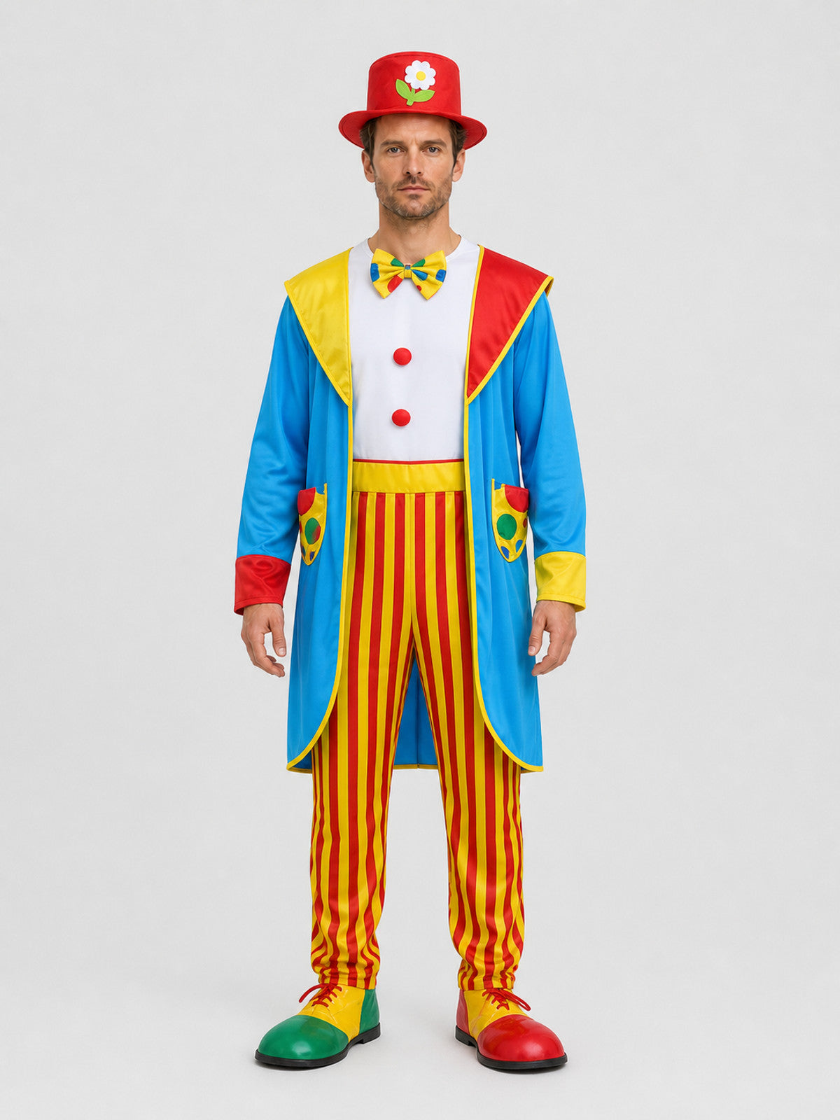 Clown Costume, Circus Stage Set with Hat on-model view