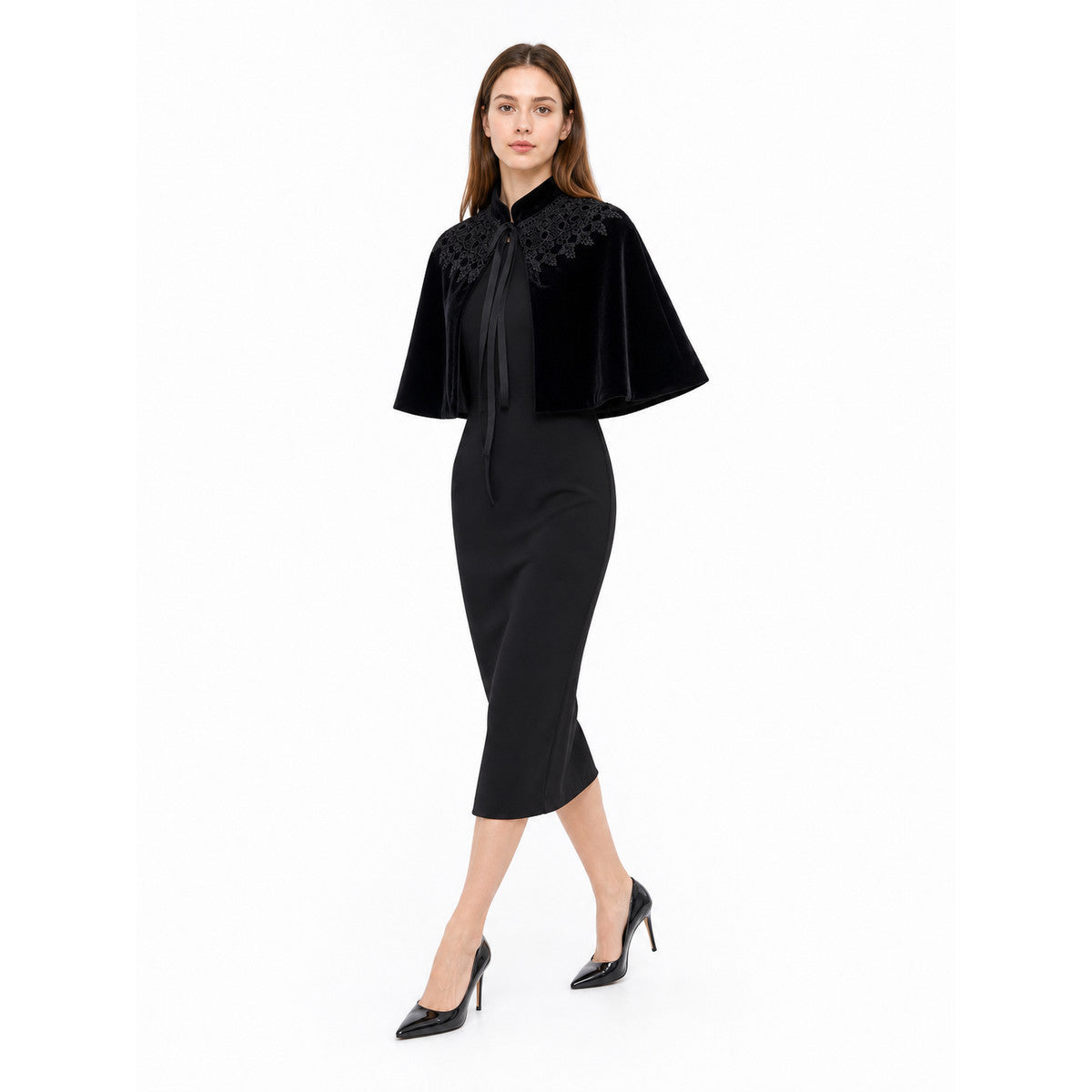Black Gothic Costume Cape with Lace