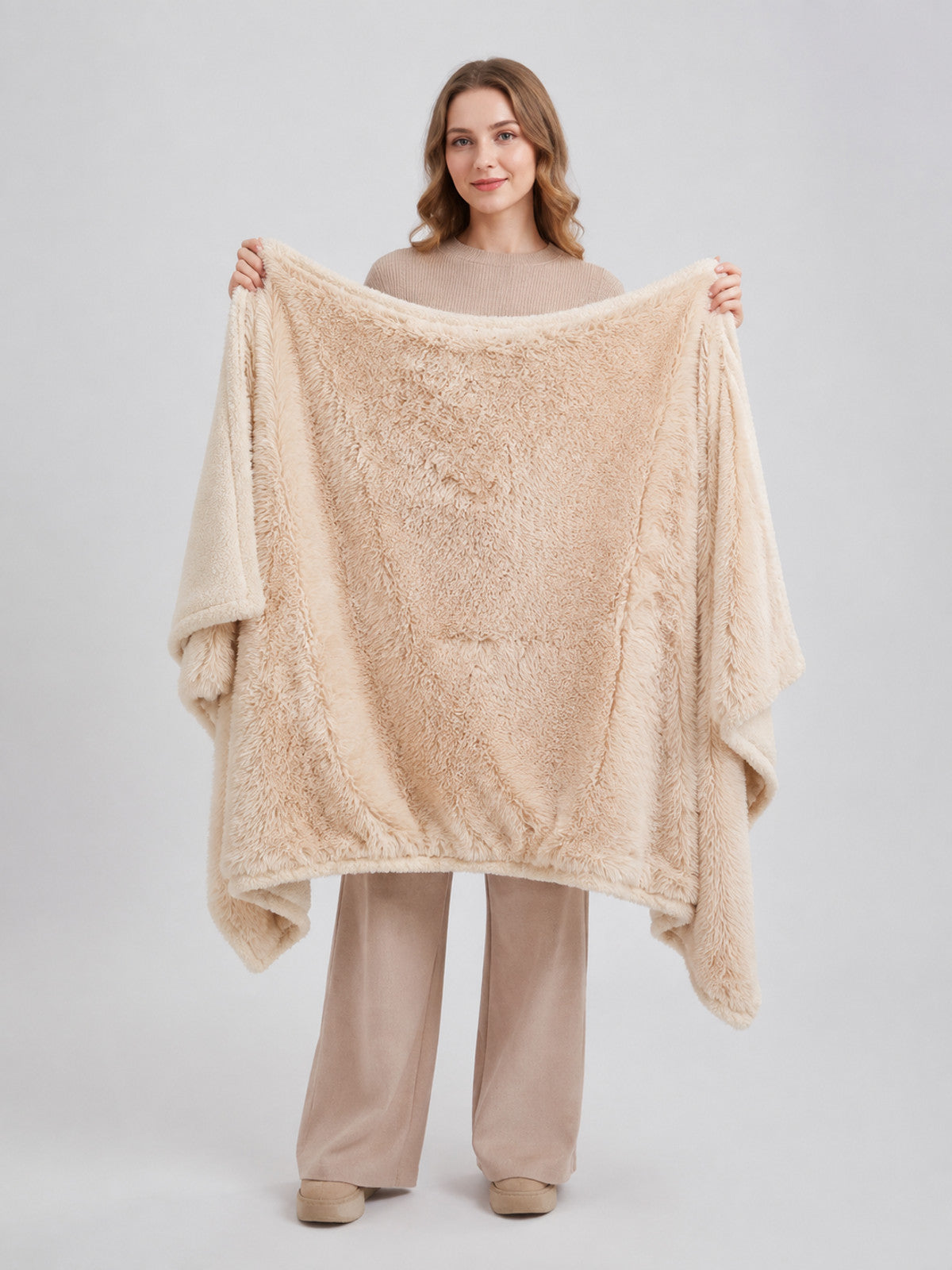 Long-Pile Pet Blanket, Beige on-model view