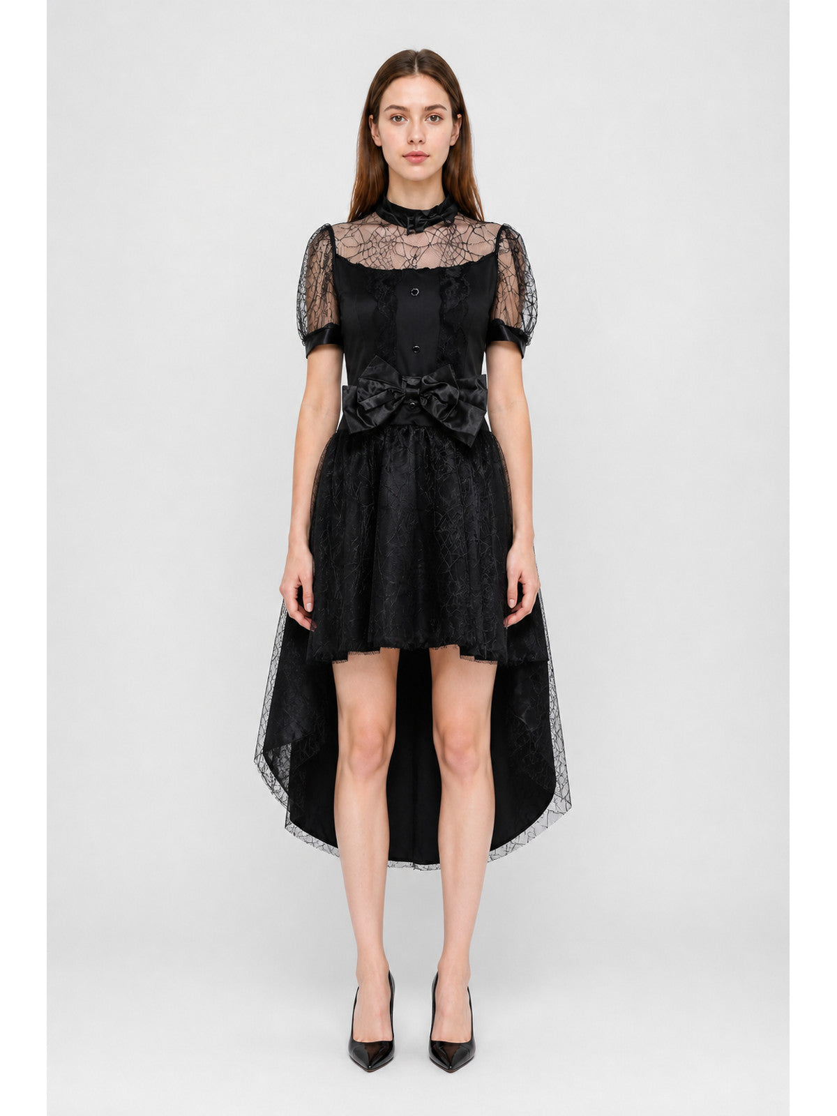 Black Witch Costume with Full Skirt and Asymmetrical Hem