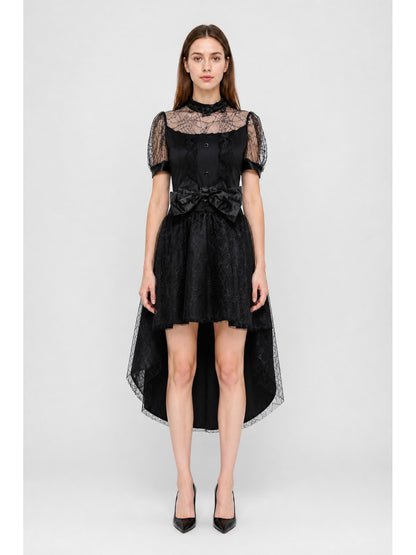 Black Witch Costume with Full Skirt and Asymmetrical Hem