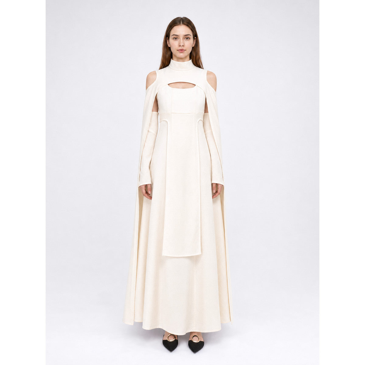 Long Cosplay Dress with Cape and Accessories on-model view