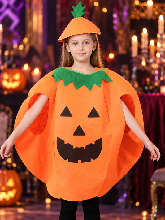Kids' pumpkin costume with hat and black face