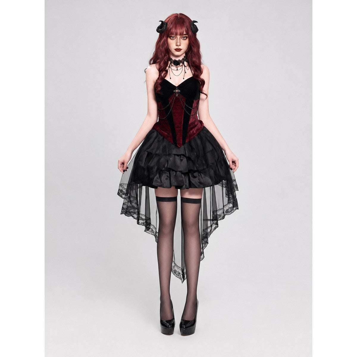 Gothic Dress with Corset Panel and Full Skirt