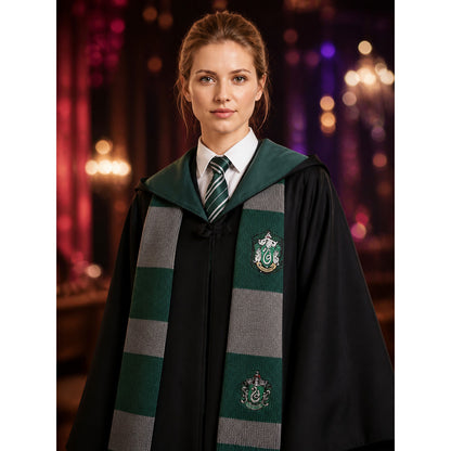 Slytherin Wizard Costume Set, Long Black Robe with Tie and Scarf, 3-Piece Outfit on-model view