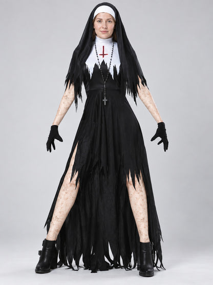 Vampire Halloween Costume with Black Dress and Veil