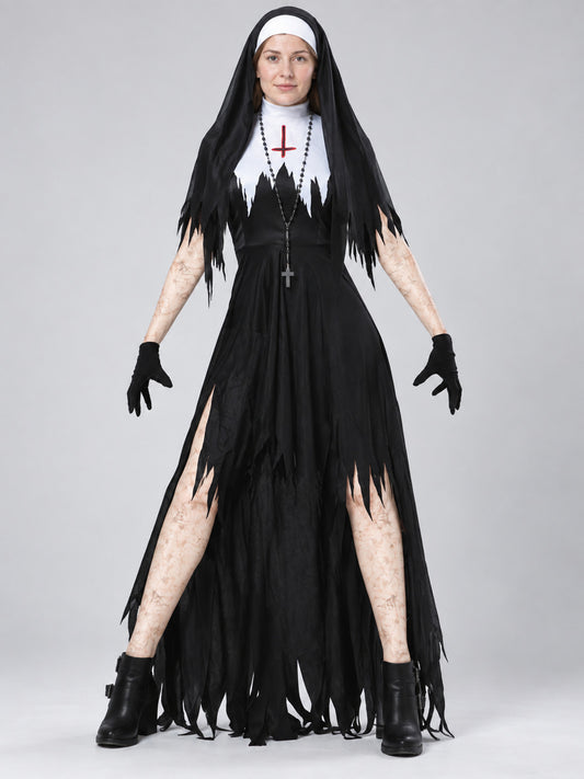 Vampire Halloween Costume with Black Dress and Veil