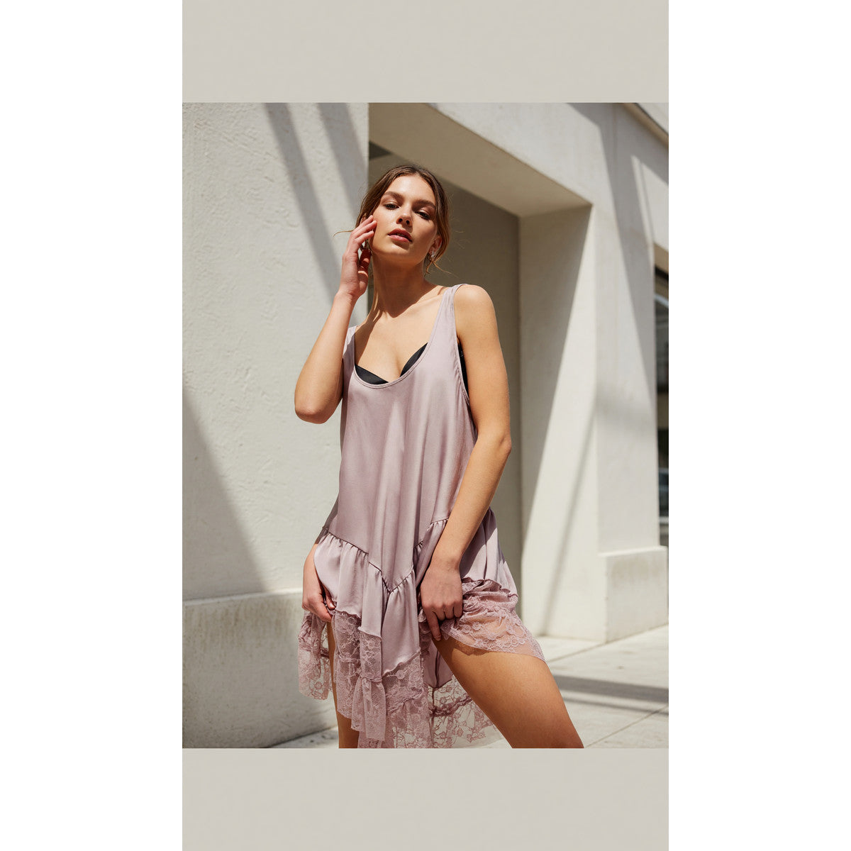 Mini Dress with Thin Straps and Lace Insert main product view