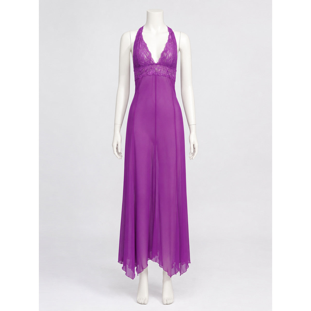Purple Long Dress with Spaghetti Straps and Lace