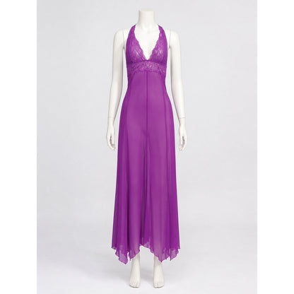 Purple Long Dress with Spaghetti Straps and Lace