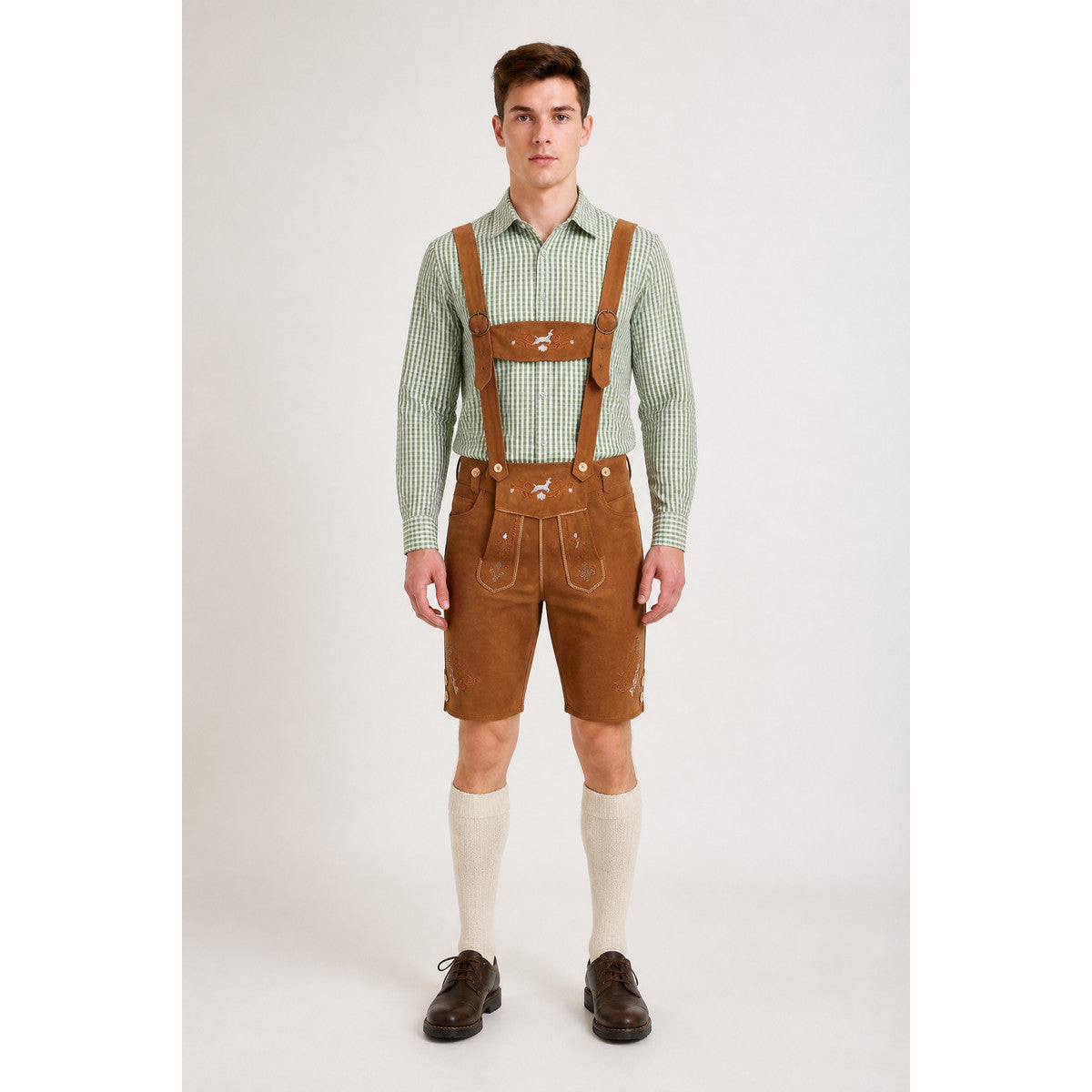 Historical Costume with Suspenders, Green and White Plaid