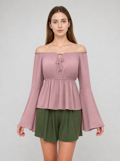 Off-the-Shoulder Blouse with Long Sleeves front view