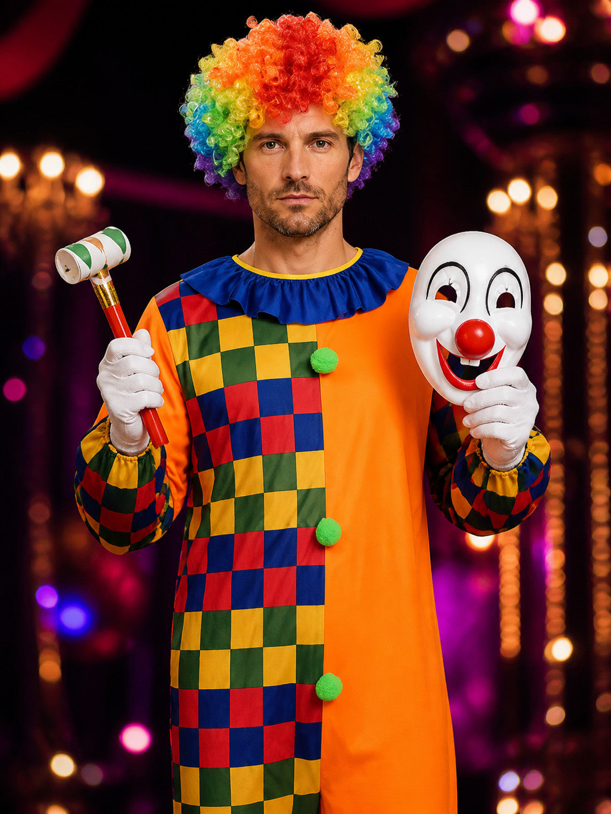 Checkered Clown Costume for Cosplay, Masquerades, and Halloween