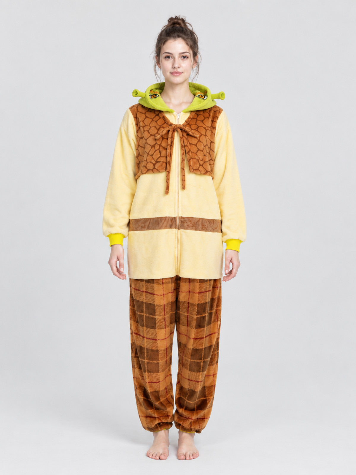 Flannel Hooded Pajama Jumpsuit with Horns