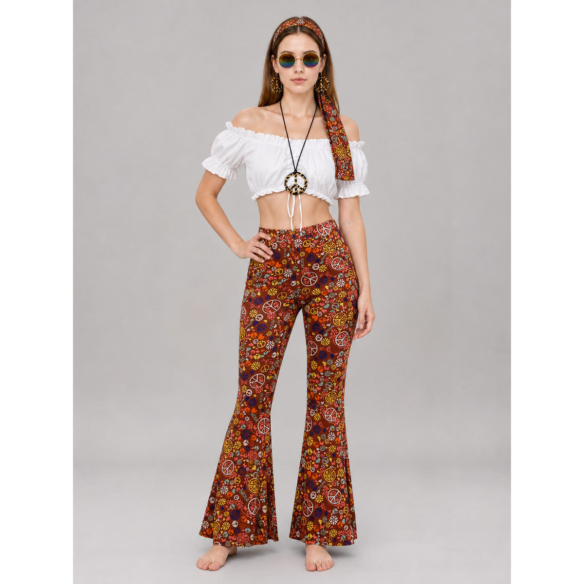 Hippie-Style Set: Bell-Bottom Pants, Top, and Accessories