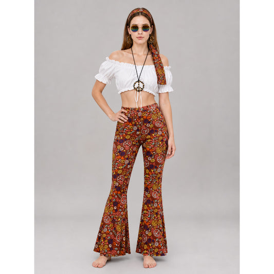 Hippie-Style Set: Bell-Bottom Pants, Top, and Accessories
