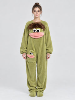 Green Plush Pajama Jumpsuit with 3D Eyes