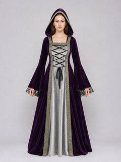 The dress is designed in a Gothic medieval style and features a costume in deep