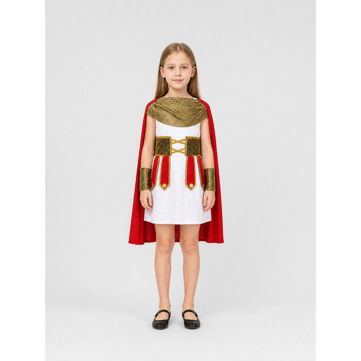 Ancient Roman Warrior Costume with Red Cape for Cosplay on-model view