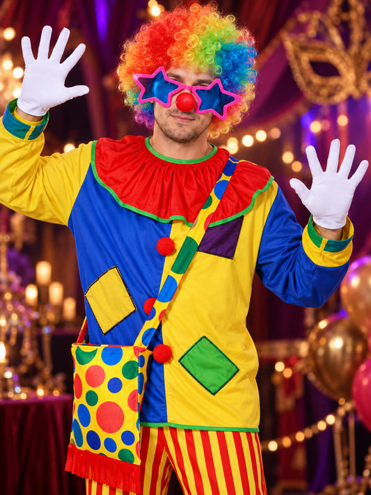 Adult Clown Costume, Multicolor, with 9 Accessories