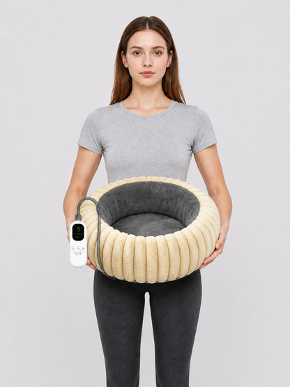 gray round heated pet bed with wired controller product image