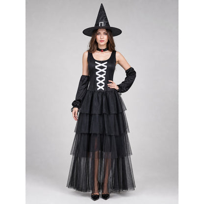 Witch Cosplay Costume with Hat and Layered Skirt