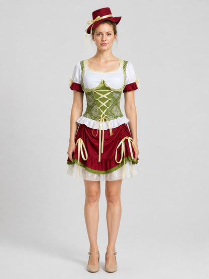 Oktoberfest Costume, Top, Skirt, Hat, and Ribbons on-model view