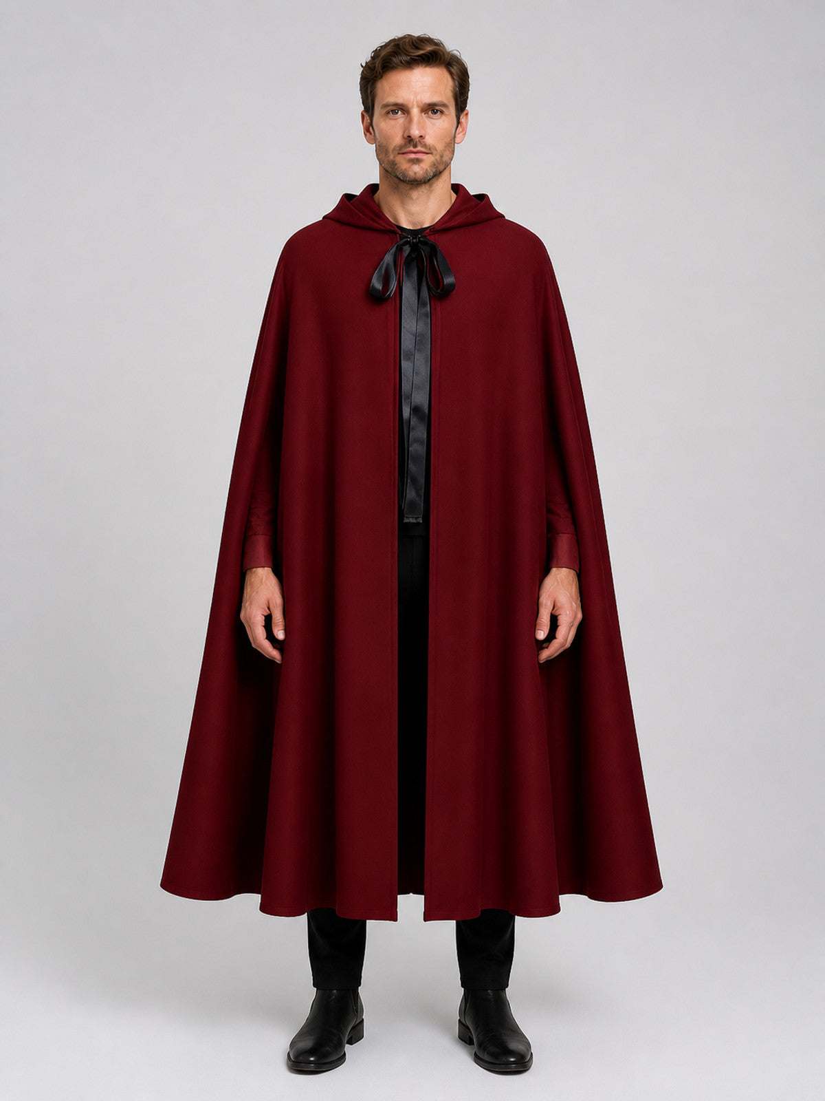 Long Hooded Death Cloak for Halloween Cosplay on-model view