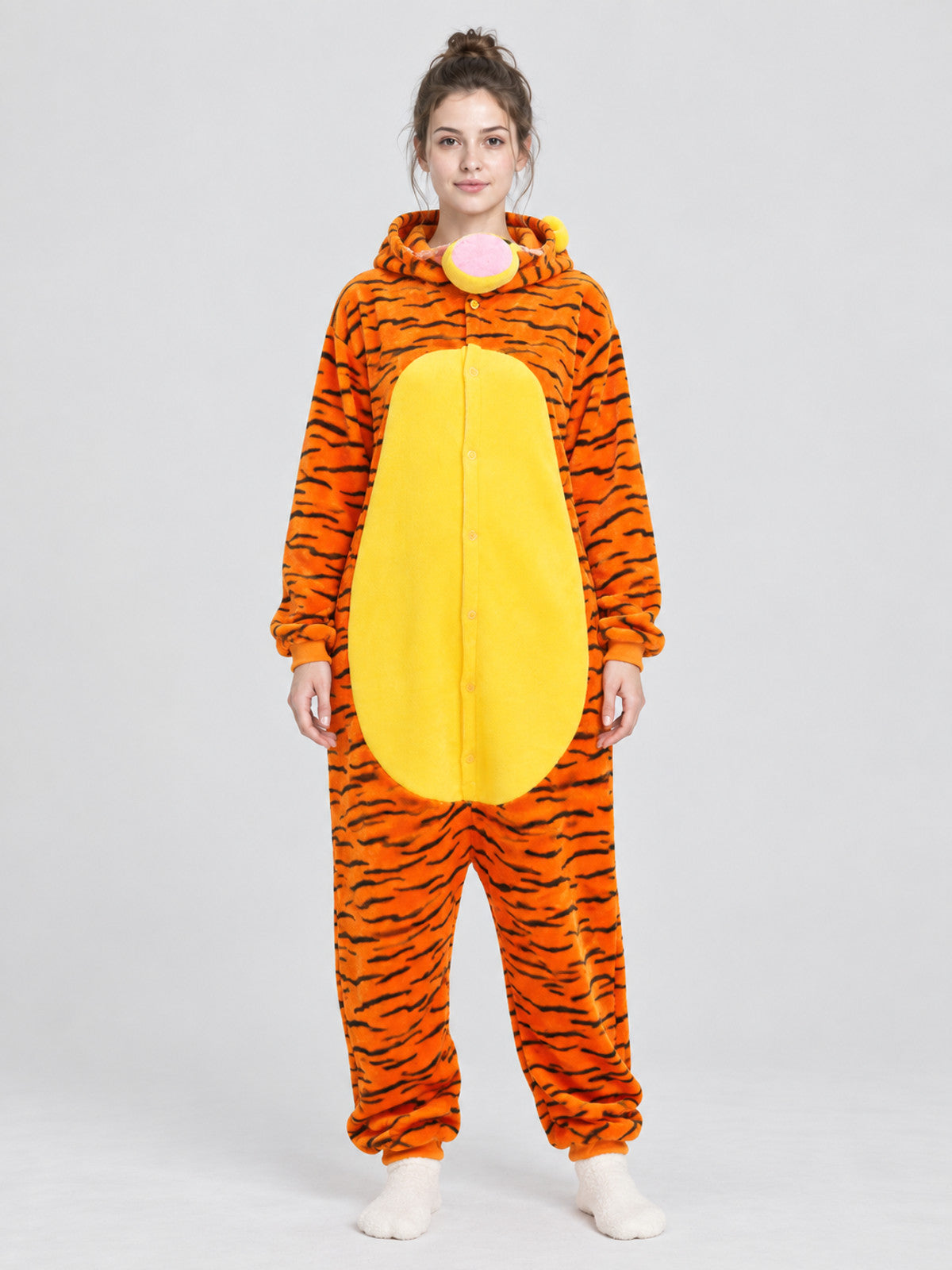 Orange Loose-Fit Hooded Jumpsuit Pajama