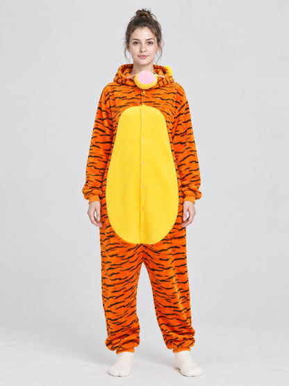 Orange Loose-Fit Hooded Jumpsuit Pajama