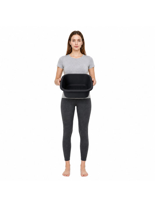Black Square Plastic Water Bucket, Wide Rounded Rectangular Opening, Tapered