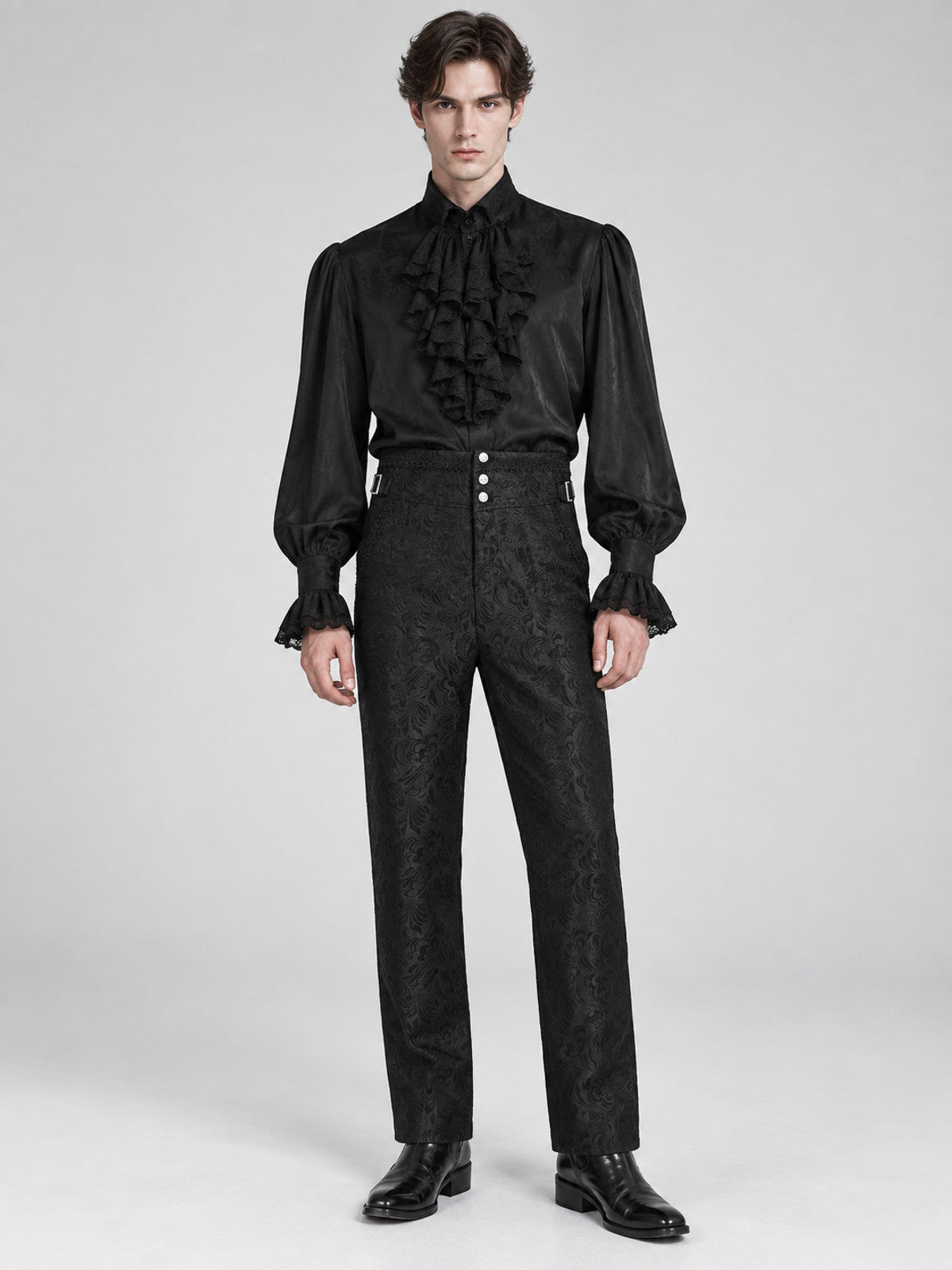 Black cosplay pants with a raised pattern