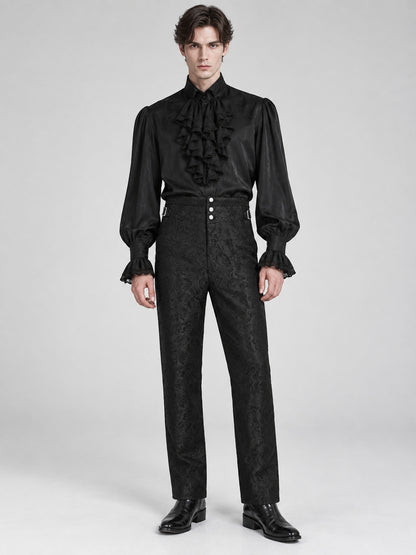 Black cosplay pants with a raised pattern