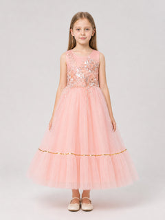 Girls' Full Dress with Embroidery and Sequins