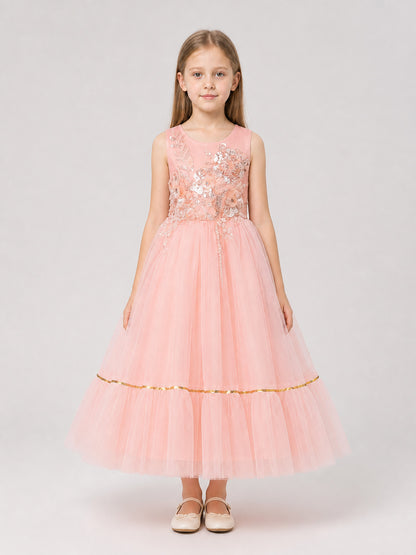 Girls' Full Dress with Embroidery and Sequins on-model view