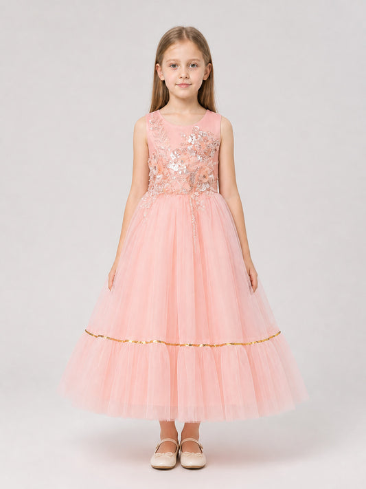 Girls' Full Dress with Embroidery and Sequins on-model view
