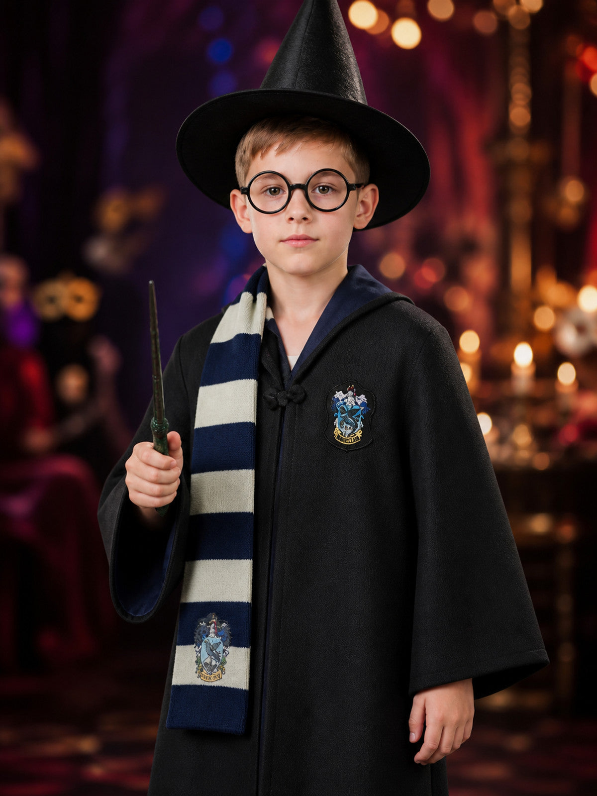Ravenclaw Wizard Robe with Hood and Scarf for Cosplay on-model view
