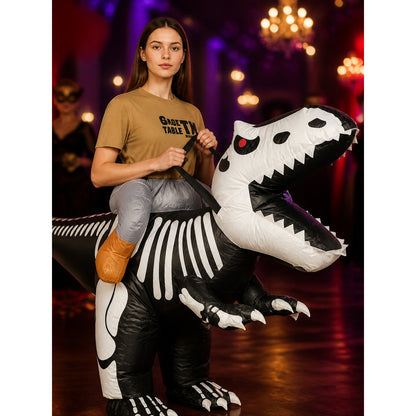 Adult Inflatable Dinosaur Costume, Black and White Skeleton Print for Halloween on-model view