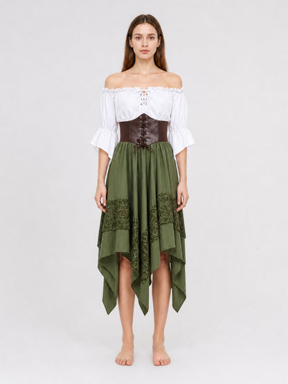 Pirate Costume: Blouse, Corset, and Skirt front view