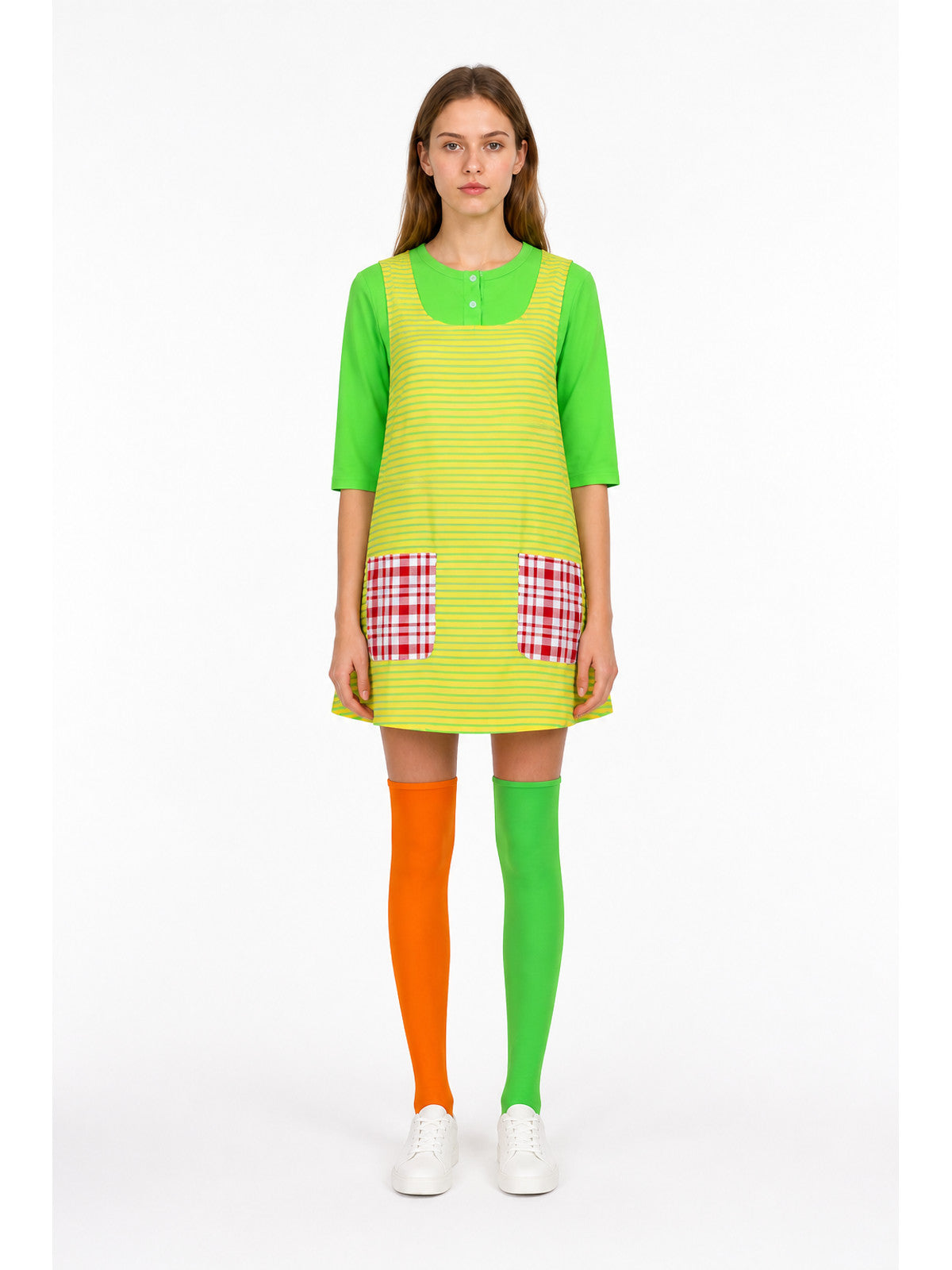 Pippi Longstocking Cosplay Costume, Apron Dress, Top, and Socks main product view