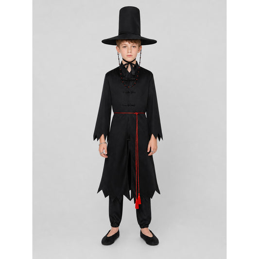 Wizard Costume with Cape and Pointed Hat on-model view