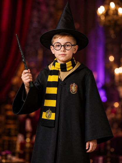Hufflepuff Cosplay Robe Set with Hood and Scarf on-model view
