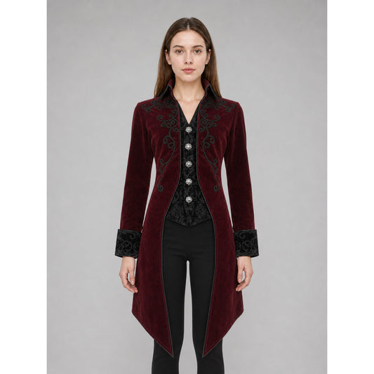 Embroidered Tailcoat, Burgundy with Black