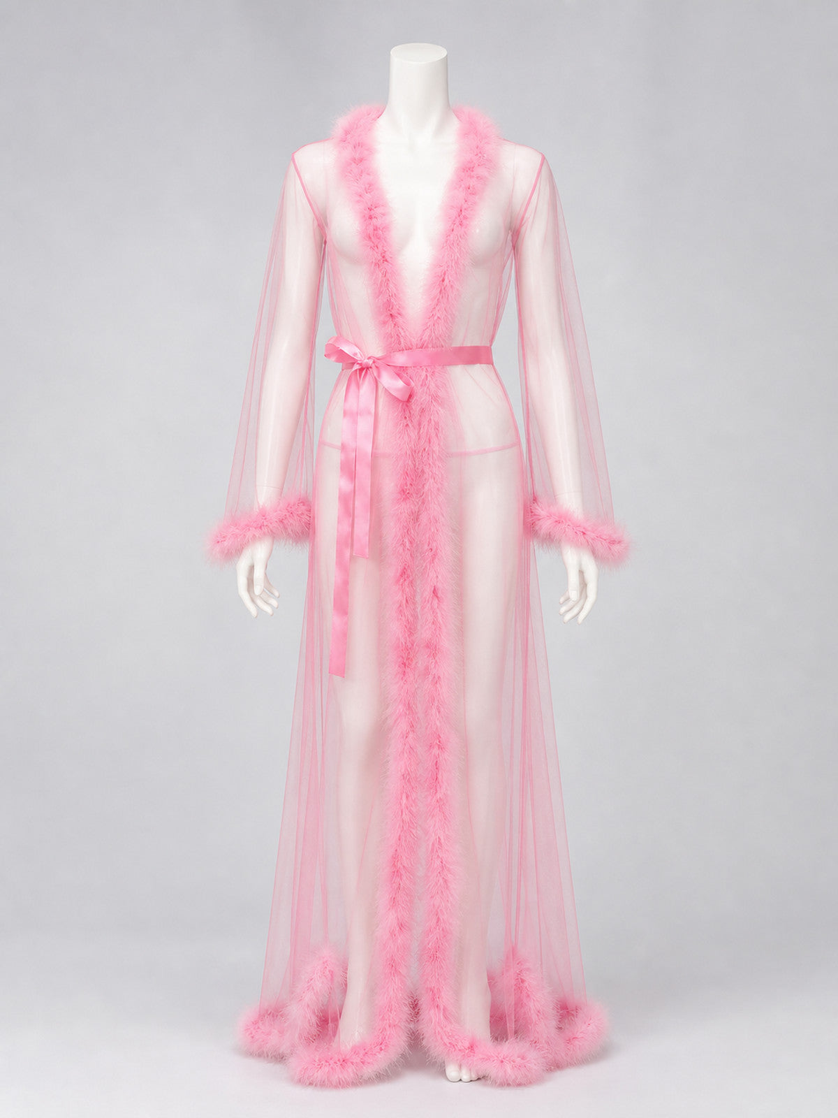 Long Sheer Robe with Red Trim front view