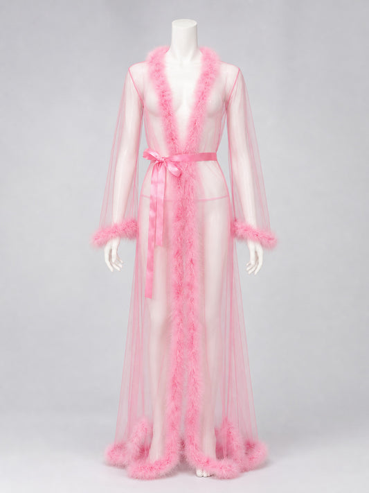 Long Sheer Robe with Red Trim front view